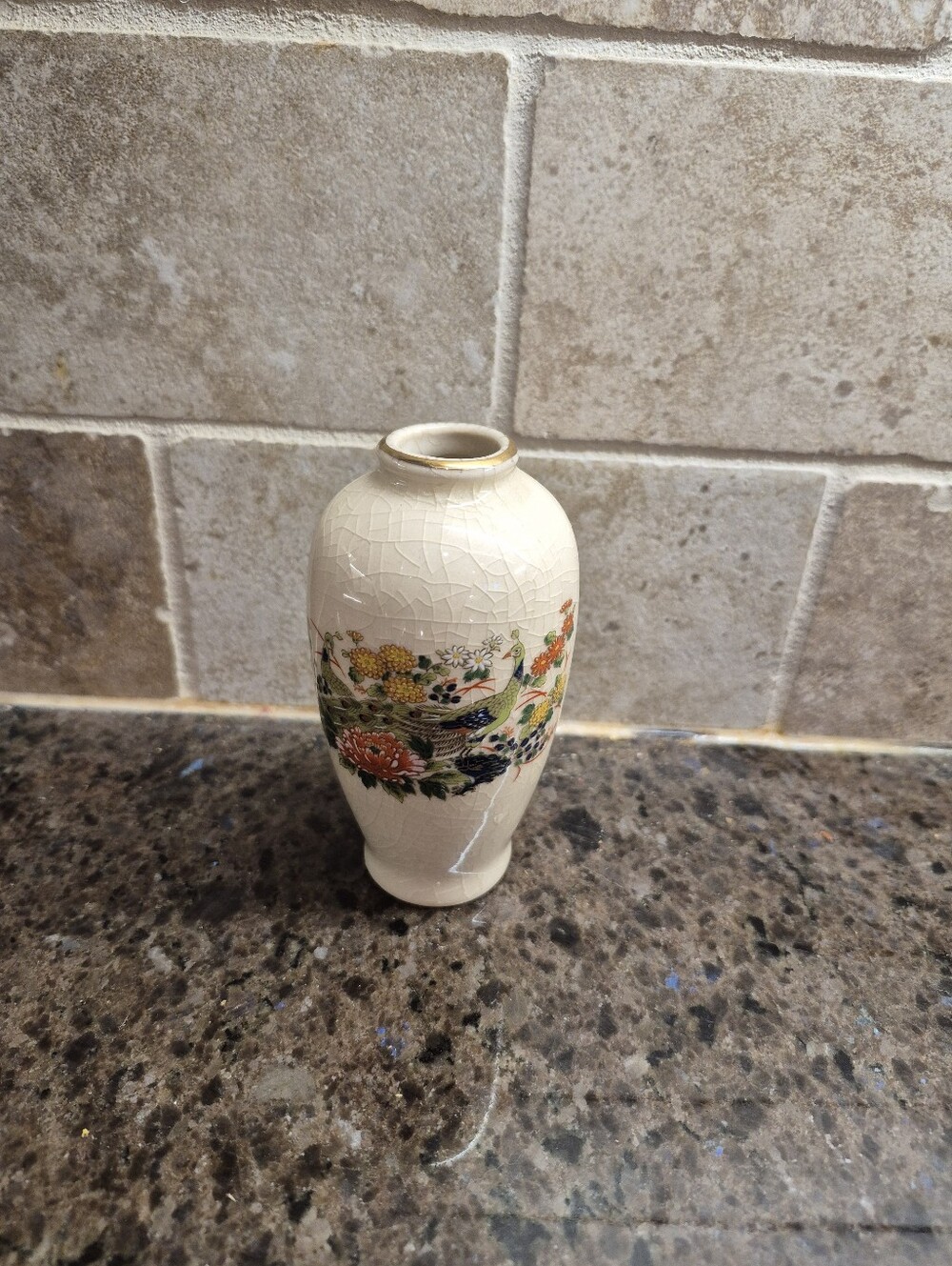 Vintage Sato Gordon Collection Japanese‎ Vase Peacock Floral Gold Trim Rare EUC